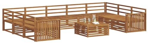 vidaXL Sofagarnituren 10 pcs Natur Massivholz Akazie, Moderner Garten-Sofa, Outdoor-Sitzgruppe, Lounge-Set für die Terrasse, bequem und robust