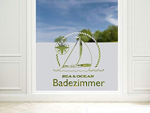 GRAZDesign Fensterfolie Bad Blickdicht - Sichtschutzfolie maritim Badezimmer - für Dusche & Fenster - 80x57cm / Silbergrau