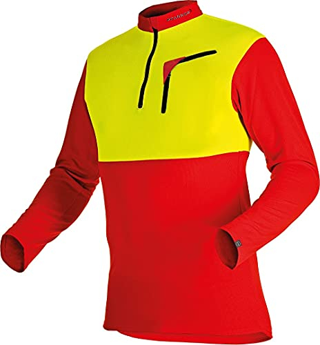 Pfanner Herren Zip-neck Shirt Short Sleeved Forst-Shirt mit Kurzarm, Mehrfarbig (rot/gelb 60), L