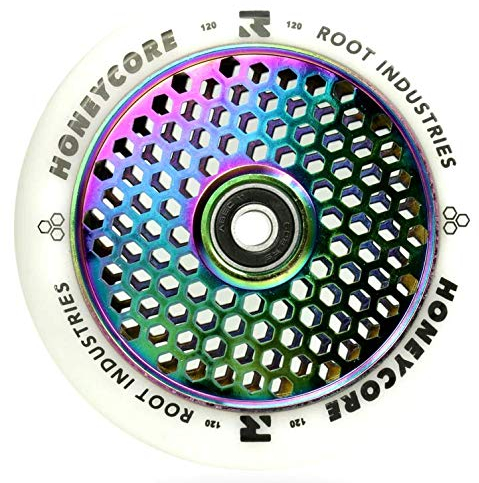 Root Industrie Air Honeycore 110mm Stunt-Scooter Rolle + Fantic26 Sticker (Rainbow Neochrome/Pu Weiss)