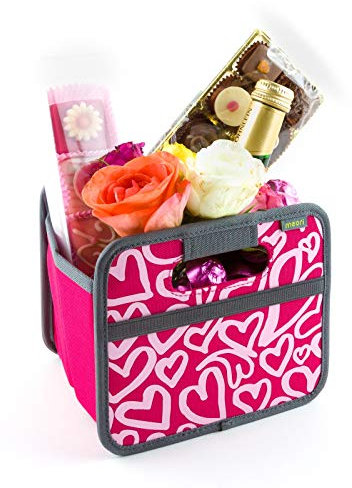 meori Faltbox Mini in Pink mit Motiv Herz – Kleine Klappbox mit Griffen – Geschenkidee und Allzweck Aufbewahrungslösung - A100315 - 16,5 x 12,5 x 14 cm
