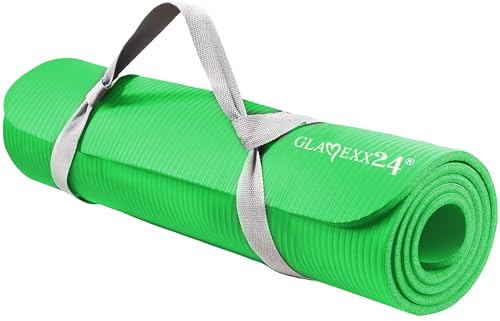 Glamexx24 Gymnastikmatte Fitnessmatte Premium Yogamatte, rutschfest und dick extra Größen, inkl. Tragegurt, Übungsposter, hautfreundlich und phthalatfrei, ideal für Pilates, Gymnastik und Yoga