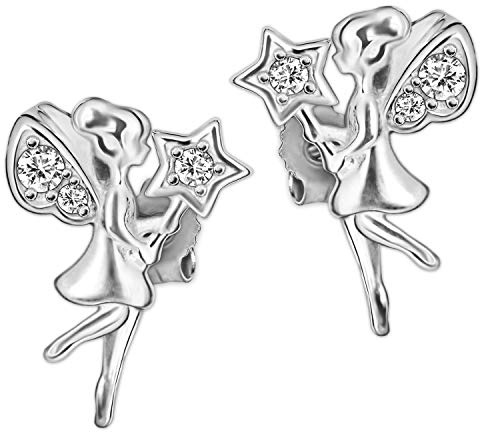 CLEVER SCHMUCK Feen Ohrringe für Mädchen als Ohrstecker Elfe Silber 10 mm + Zirkonia 925 Sterling Silber im Etui creme
