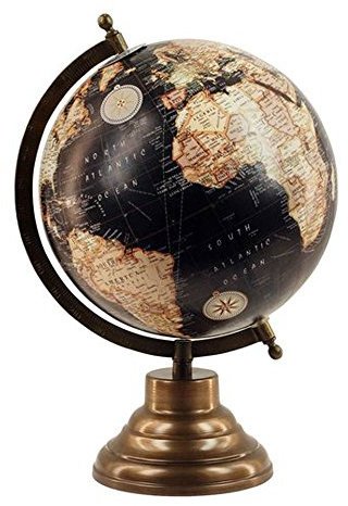happyDko Globe terrestre déco, Petit Modèle La Pérouse, Version Noire, H 32 cm