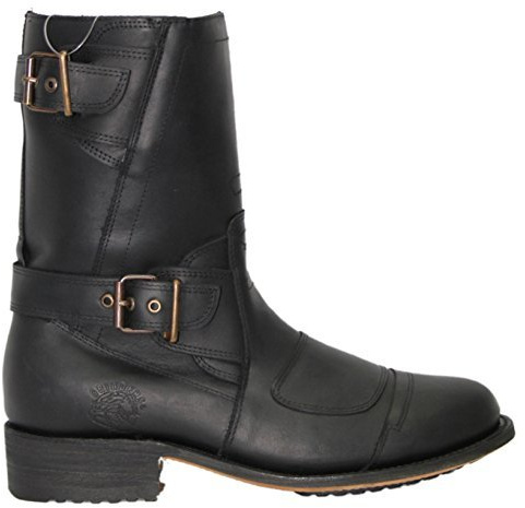 Grinders Route 66 Biker Mens Oily Full Black Mid Calf Goodyear Welted Riding Leather Boots Stylish Hand Crafted Shoes (11 UK / 45 EU)