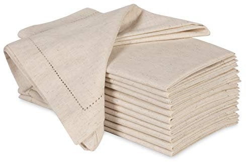 Ramanta Home Stoffservietten aus Baumwoll-Flachs mit Hohlsaum, maßgeschneiderte Ecken, Größe 50,8 x 50,8 cm, 12 Stück