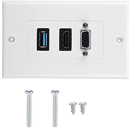 Prise Murale USB, 3 en 1 3 Ports VGA HDMI Prise USB3.0 Module de Montage Mural Panneau Audio Vidéo Composite.