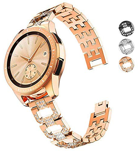 DEALELE Compatible con Galaxy Watch 42mm / Active/Active 2, 20mm Diamante Tipo D Acero Inoxidable Metal Correa de Repuesto para Samsung Gear Sport/Huawei Watch GT2 42mm, Oro Rosa