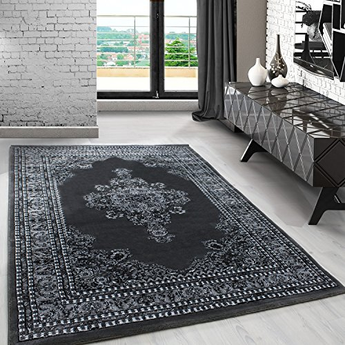 Carpetsale24 Orient Teppich 80x150 cm Grau, Kurzflor & Pflegeleicht, Traditionelles Muster, Flurteppich im Ethno-Look für Gäste- oder Schlafzimmer
