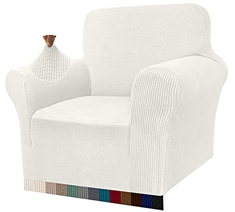 Granbest High Stretch Sofabezug Moderne Sofaüberwurf Jacquard Elastische Sofahusse für Wohnzimmer Protector für Hunde Haustiere (1 Sitzer, Creme)