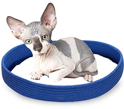 PJDDP Katzenbett Katzenkorb Katzensofa Hundebett Katzenhöhle Rund,Waschbares Premium Bettchen,Hand Stricken Baumwolle Sommer Katzenkörbchen Katze Kratzen Für Alle Katzen Und Kleine Hunde,Blau