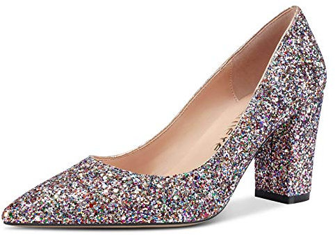 Castamere Scarpe col Tacco Donna Tacco a Blocco 8CM Tacón Medio Multicolore Colorato Glitter Scarpe EU 43.5