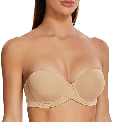 MELENECA Women's Push up Strapless Bras with Lift Stay Put Padded Cup Almond 32D