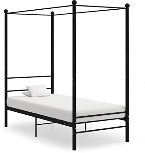 vidaXL Himmelbett Metallbett Bett Einzelbett Bettrahmen Bettgestell Lattenrost Schlafzimmermöbel Schlafzimmerbett Schwarz Metall 90x200cm