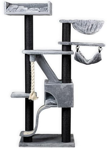 RHRQuality Cat Tree for Large Cats - Kilimanjaro Deluxe Crown – 195 cm High – With 12 cm Sisal Posts & Luxury Lying Area – Blackline Light Gray