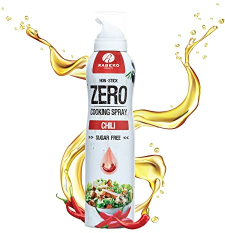 Rabeko Zero Kochspray kalorienarm | CHILI | 800 Portionen,2 kcal pro Sprühstoß| Pfannenspray zum Braten, Grillen & Backen| ohne Zusätze, ohne Zucker| Non-Stick Cooking Spray|Gluten und Laktosefrei
