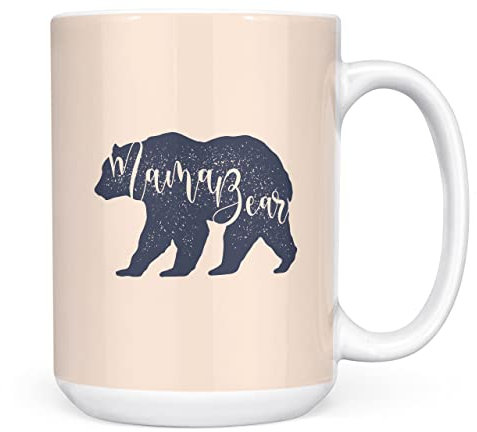Mug Monster - Mama Bear Ceramic Coffee Cup, Mothers Day or Birthday Gift for Mum, New Mum Present - Extra Large and Giant, 15oz White With Coaster