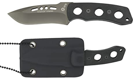 K25-32178, Cuchillo de Cuello, Hoja 6,7 cm. Titanium, Mango G 10, Funda Kydex, Herramienta para Caza, Pesca, Camping, Outdoor, Supervivencia y Bushcraft