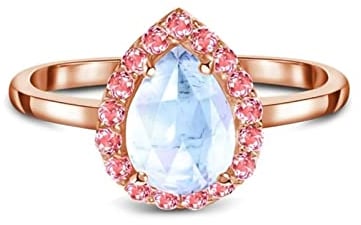 Bishilin 925 Silber Ring Damen, Trauringe Tropfen mit Mondstein Ehering Nickelfrei Verlobung Ringe Rosegold Größe 57 (18.1)