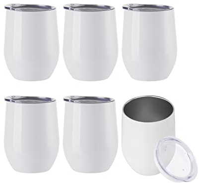 Craft Express Pure White or Sparkle 340 ml Weinbecher ohne Stiel mit Deckel für Sublimation und Basteln – Hochwertig beschichtete Edelstahlbecher – einzeln verpackt – 6er-Set (funkelnd)