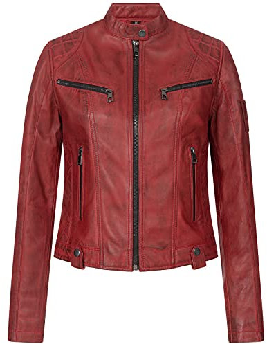 Rock Creek Damen Lederjacke Biker Jacke Echtleder Motorradjacke Leder Jacken Damenjacke Stehkragen Winterjacke Übergangsjacke D-481 Rot XL