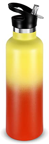 Volhoply 750ml Bottiglia in Acciaio Inox con Manico,Isolato Borraccia Termica con Coperchio di Paglia, Water Bottle a Doppia Parete, Bottiglie Sportive per Scuola,Lavoro(Gradiente, 1 set)