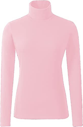 Ladies Polo Roll Neck Tops Long Sleeve Turtle Neck Plain Jumpers for Women Top T Shirts UK Plus Size 8 to 26. Baby Pink