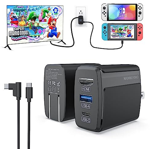 Switch Dock Charger Adattatore HDMI per Nintendo Switch/OLED, Switch Docking Station di ricambio per set dock originale, portatile 30 W ad alta velocità con porta USB 3.0, cavo USB-C a USB-C (nero)