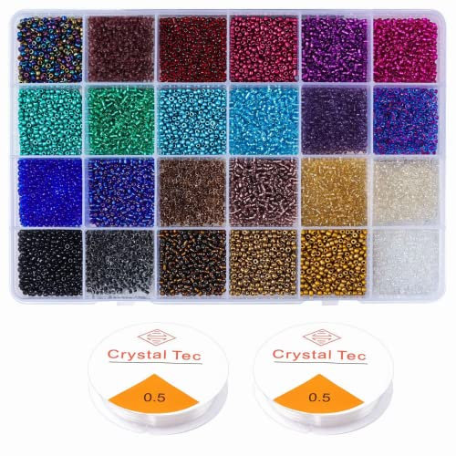9600 Stück 3mm Glasperlen zum Auffädeln Perlen Set kleine Perlen Rocailles Perlen Bastelperlen Schmuckperlen mit Elastischen Schnur Schnüre, für DIY Armbänder Halsketten Schmuck Basteln