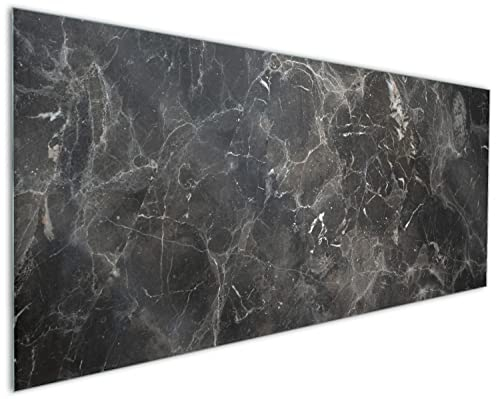 Wallario Küchenrückwand aus Glas 125 x 50 cm, Motiv: Schwarze Marmor-Optik | Spritzschutz abwischbar & pflegeleicht