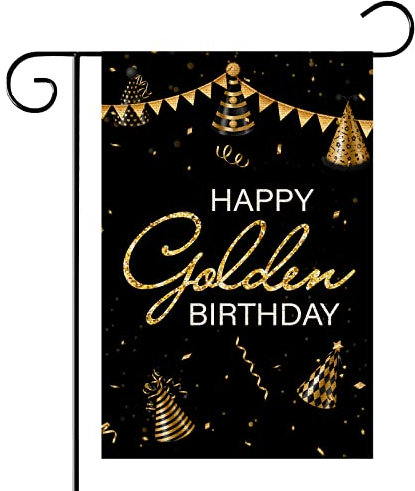 WeBenison Happy Golden Birthday Gartenflagge,21st 30th 40th 50th Birthday Party Hof Haus Rasen Schild,Golden Birthday Party Outdoor Dekorationen, Doppelseitige Jute