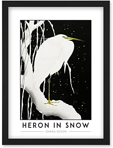 Wee Blue Coo Ohara Koson Heron In Snow Painting Artwork Framed Wall Art Print A4