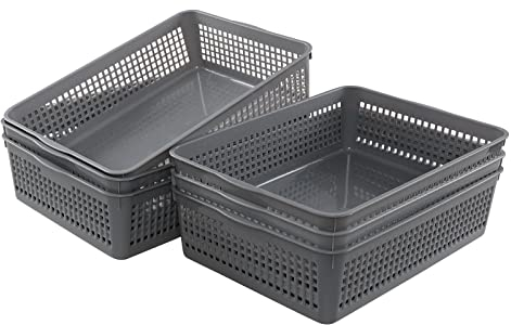 Teyyvn Set of 6 Plastic Rectangular Desktop Storage Tray, A4 Paper Storage Basket, Gray