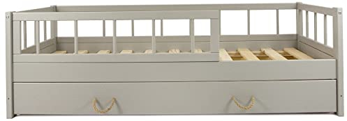 Velinda Kinderbett Ausziehbett Einzelbett Kojenbett m. Rausfallschutz & Gästebett 160x80 (Farbe: grau)