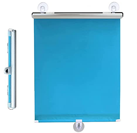 Suction cup roller blinds no drilling,blackout curtains,automatic retractable roller shades,temporary privacy blinds for doors and windows,bedrooms and balconies,UV protection,Blue-75x125cm/29x49in
