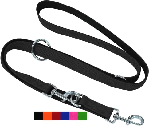DEY - Premium Hundeleine Air Mesh 2m | 3fach Verstellbar | für Kleine, Mittelgroße u. Große Hunde | viele Farben | Doppelleine Hund Katze | Schleppleine | Führ-Leine | Welpen-Leine | Schwarz, XS
