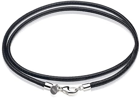 Waitsoul Leather Necklace for Men Women with Solid 925 Sterling Silver Lobster Clasp 3mm Black Leather Necklace Cord 18 Inches