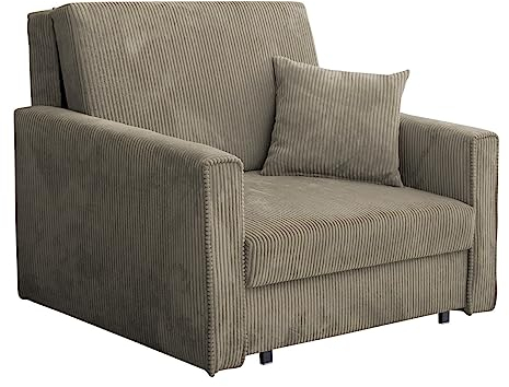 Mirjan24 Sofa Viva Bis Premium I mit Schlaffunktion, Schlafsofa, einsitzer Polstersofa mit Bettkasten, Bettsofa inkl. Kissen, Farbauswahl, Wohnlandschaft, Stoff: Cord (Poso 02)