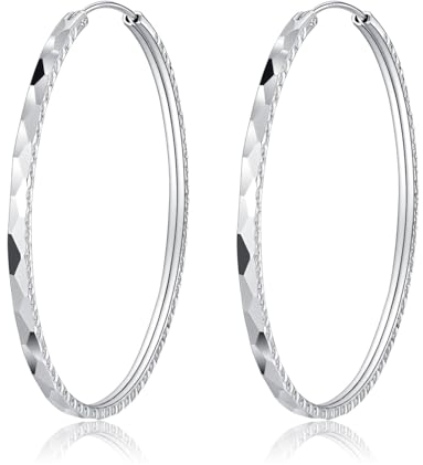 Deyanse Ohrringe Silber 925 Creolen Groß, 925 Sterling Silber Creolen für Damen, Hypoallergen 40mm Durchmesser Große Ohrringe Kreolen, Klappcreolen Huggies Ohrringe, Dünne Runde Kreis Ohrschmuck