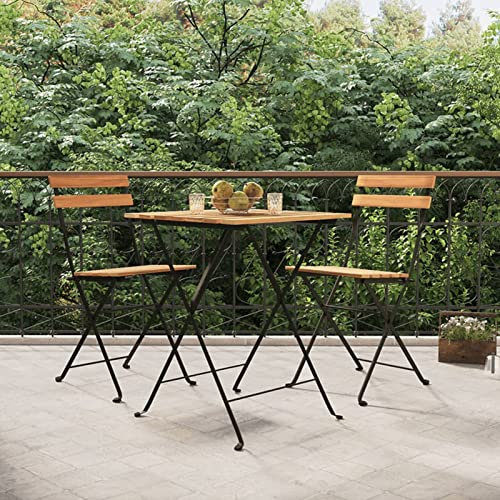 Homgoday Klappbare Bistrostühle 2er Set Massivholz Teak & Stahl, Gartenmöbel, 39x45x79 cm, bis 110 kg Tragfähigkeit Model319979
