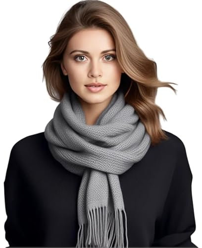 LA FERANI Damen Kaschmir Schal dünn Herbst Winter 185x65 grau Kaschmirschal Pashmina Halstuch formell stillvoll Wollschal Wolle Uni Farbe Damenschal Geschenk für Sie (Hell Grau)