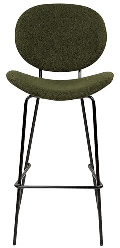 Beliani Barstuhl 2er Set Bouclé grün mit Lehne Metallgestell Fußstütze Retro-Stil Luana