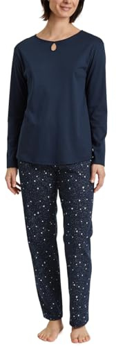 Calida Sweet Dreams Pyjama, lang Damen, aus 100% Baumwolle, Hose mit stoffbezogenem Gummibund