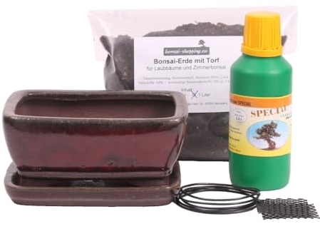 generisch Bonsai-Umpflanz-Set - Schale 15,5 cm + Erde + Dünger + Draht + Gitter 52-23955