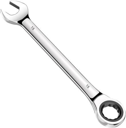 JIARIENBAO 15mm Ratchet Spanner Fixed Head Ratchet Spanner Ratcheting Combination Wrench 15mm Gear Wrench for Car Bicycle Repair at Home Workshop