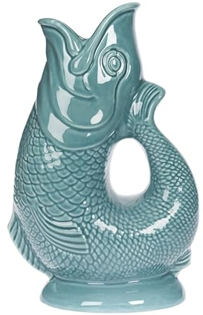 Gurgly Iconic Verdigris Glug Jug Large 28cm 1.4L – Fish Water Jug, Decorative Fish Vase, Ornament, Carafe
