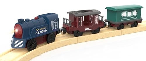 Battery Operated Train for Wooden Track, 3Pcs Train Toy Set for 3 4 5+Years old Boy Girl Toddlers, Motorized Train Accessories Electric Train Compatible with Thomas & Friends, Brio and Chuggington