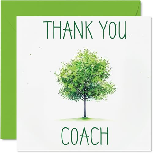 Stuff4 Dankeskarten für Trainer – bunter grüner Baum – Dankeskarten für Ihn, Sie, Männer, Frauen, herzliche Wertschätzungskarte, 145 mm, Dankeschön-Grußgeschenke