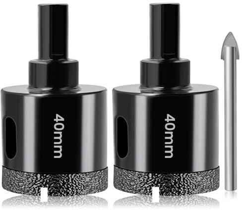 40mm Dry Diamond Core Drill Bit Set Josaton 2Pcs Diamond Hole Saw Core Drill Bit with Triangle Shank for Porcelain Tile Ceramic Granite