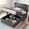 Rtopsu Polsterbett Einzelbett 90x200 cm mit USB-Typ-C-Kopfteil, Bett mit Stauraum, Bettgestell mit Hydraulisch Metallrahmen und Lattenrost aus Holz, Leinen, Grau, Ohne Matratze